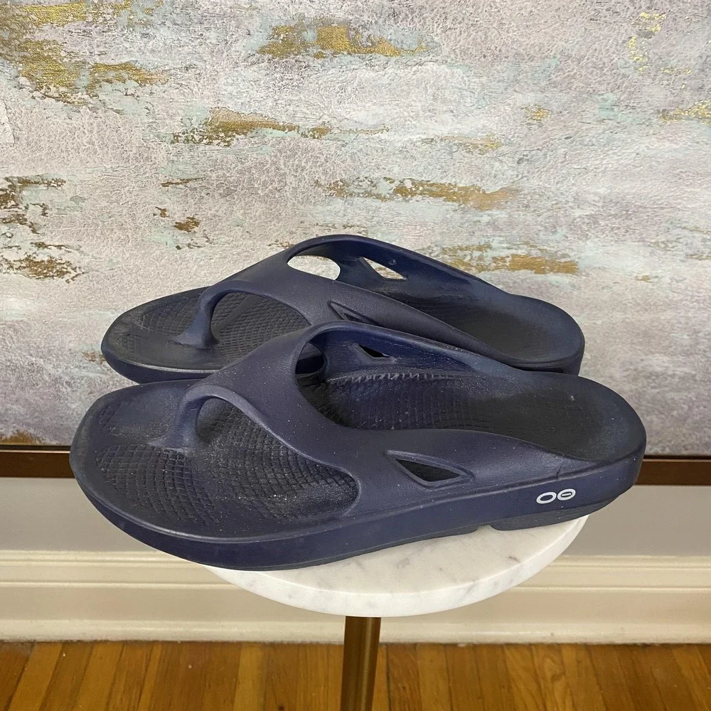 OOFOS Sandals Shoes Mens Size 7 Blue Thong Comfort Recovery Flip Flops